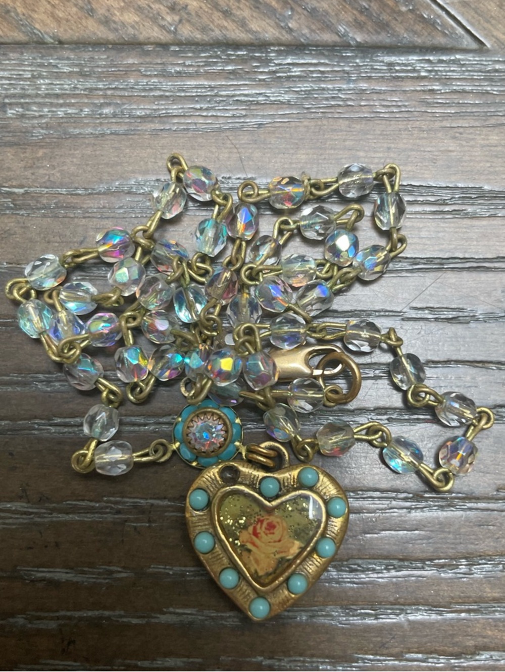 Vintage-Inspired Gold Heart Locket Necklace with Turquoise Accents Maximal Art